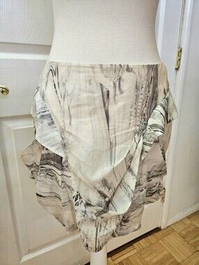Y2K L.A.M.B. Gwen Stefani White Gray Silk Marbled Tie Dye Bubble Mini Skirt
